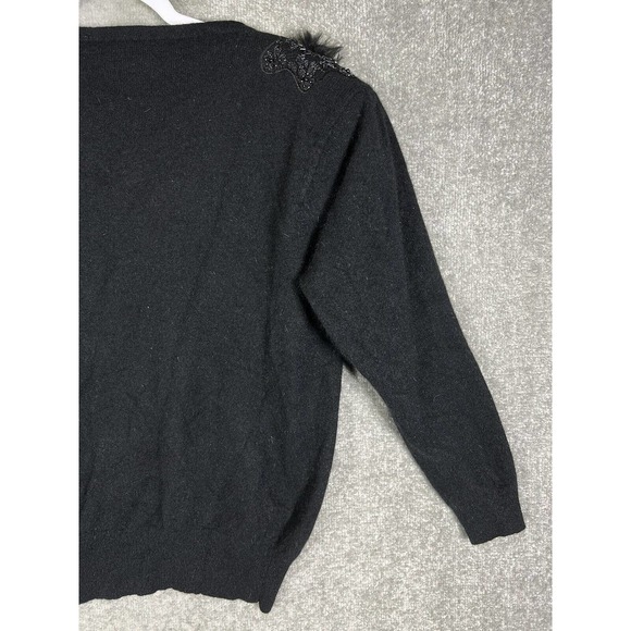 Vintage D.G. Wool Knit Sweater Top Womens Sz M/L Black Sequin Beaded Embroidery - Picture 8 of 12